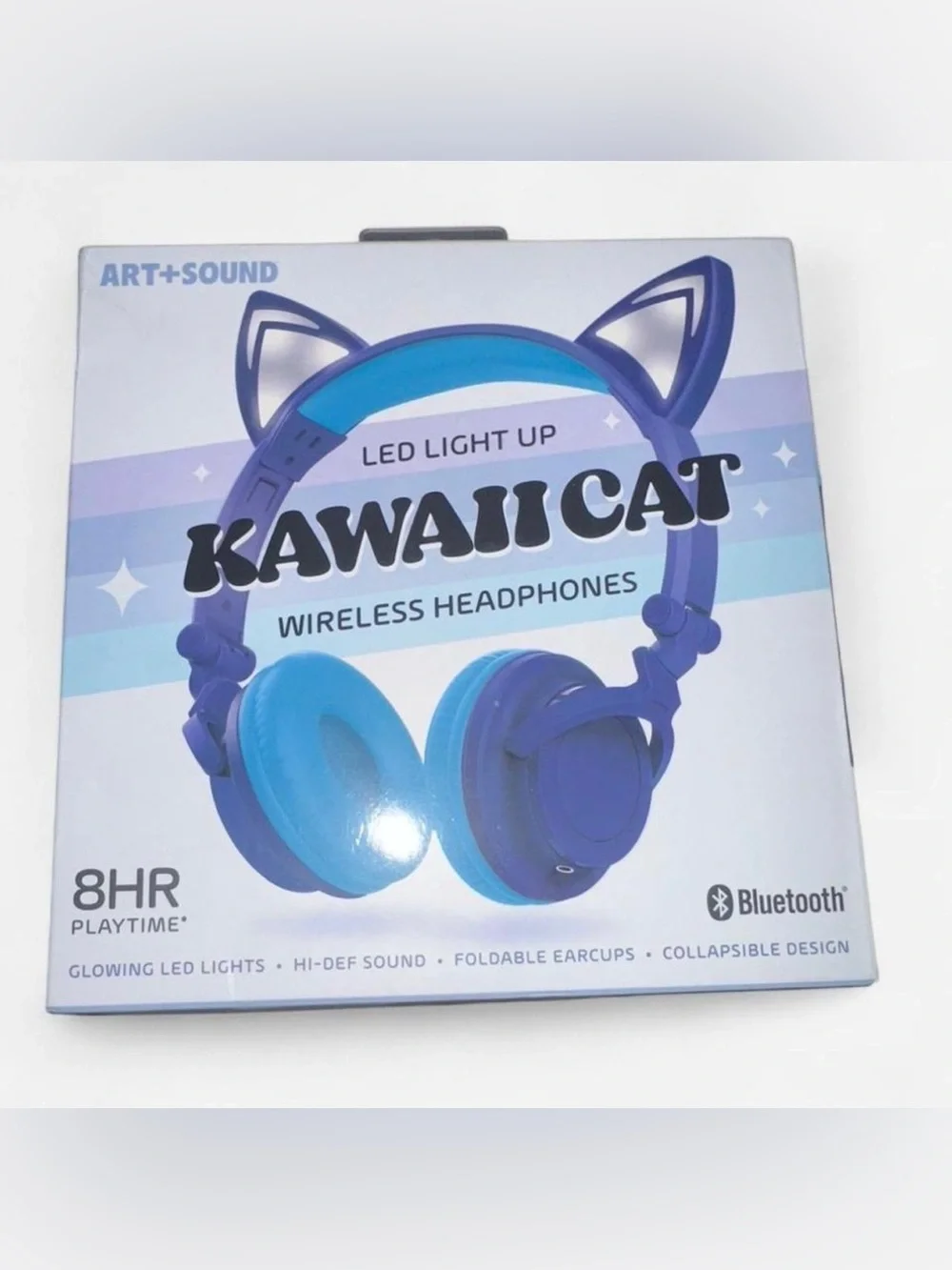 Kawaii Cat LED Light Up Wireless Headphones - Blue & Purple